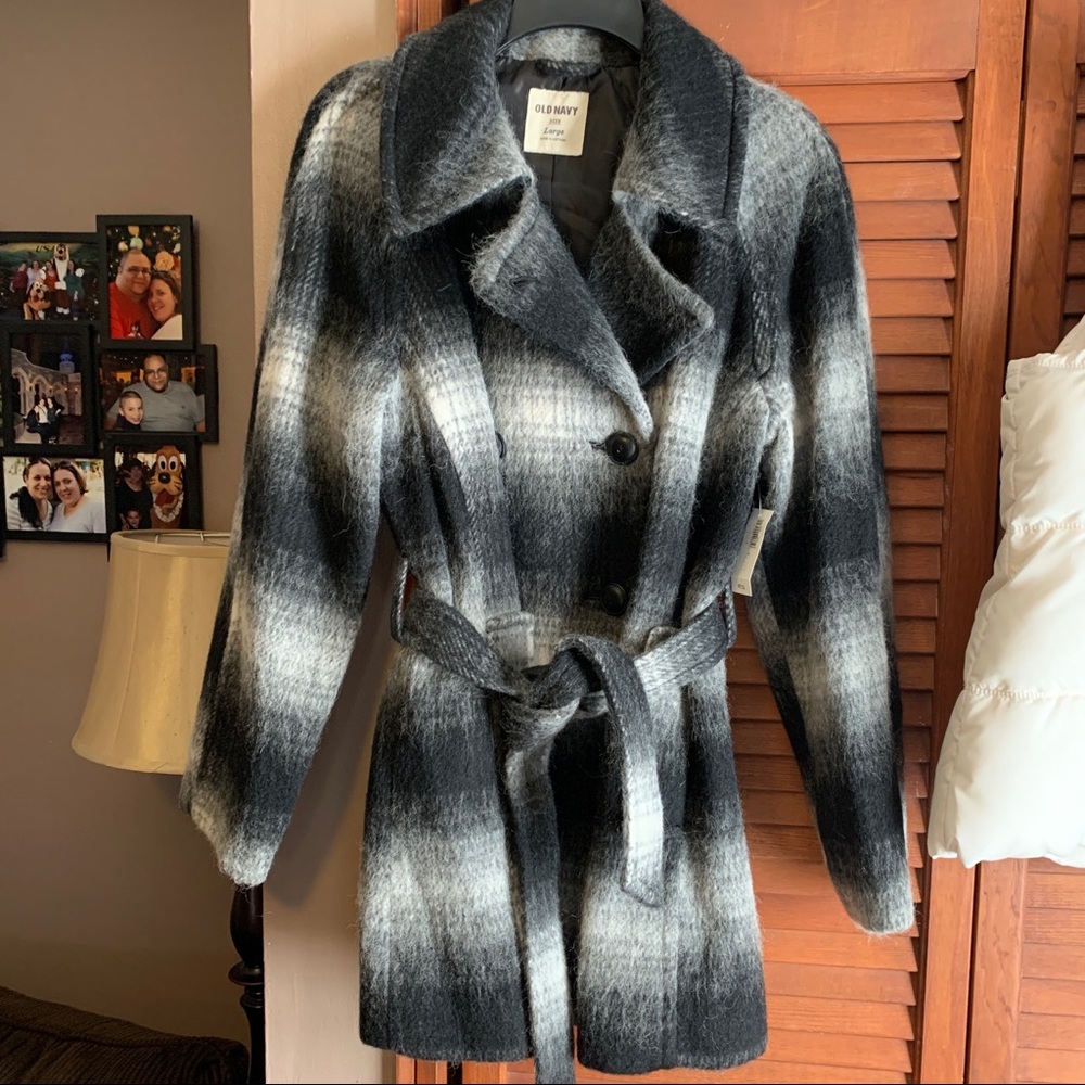 Old Navy WOMENS LARGE Grey/Black/White Wool Coat